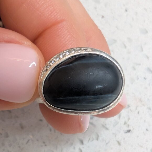 Ippolita Sterling Silver Oval Black Tiger Eye Diamond Cluster Band Ring 7 RARE - Picture 4 of 7